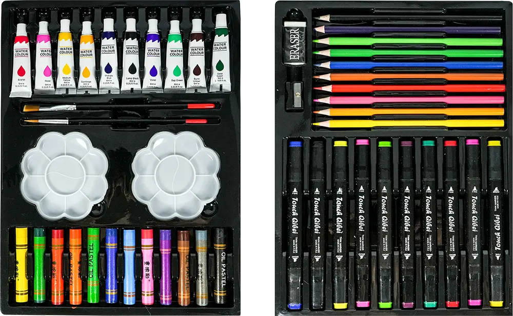 شنطة ألوان مع رسوم حيوانات 64 قطعة