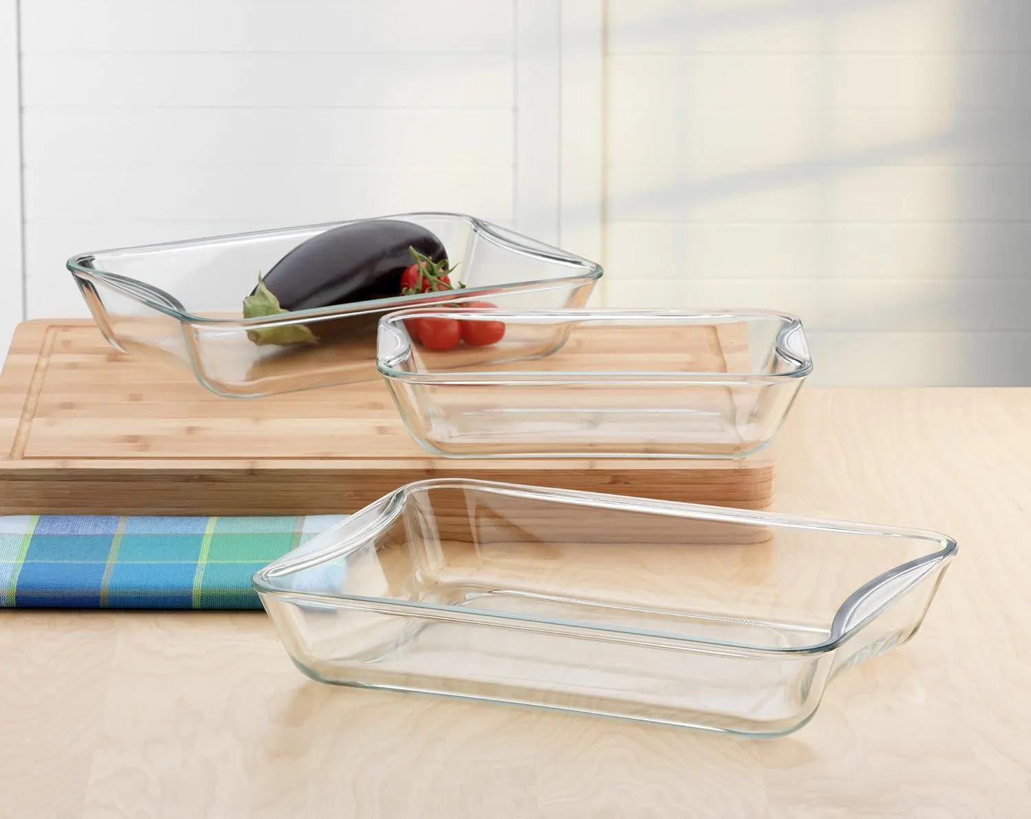 Simax Pyrex rectangular casserole set , 3 pieces, transparent