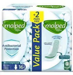فوط صحية مولبد ماكسي مضغوطة ضد البكتيريا ، طويل جدا ، 16 فوطة