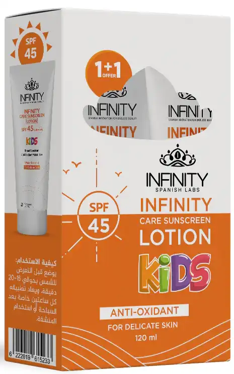 Infinity 1+1 Kids Sunscreen, SPF 45+, Sensitive Skin, 120 ml, Lotion