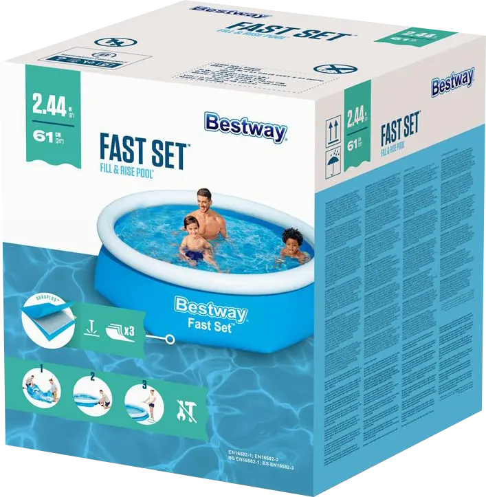 Bestway Round Inflatable Pool, 244 cm x 61 cm, Blue, 57448