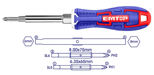 مفك قلاب 6*1 إم توب، يد كاوتش،  ESDRH0602