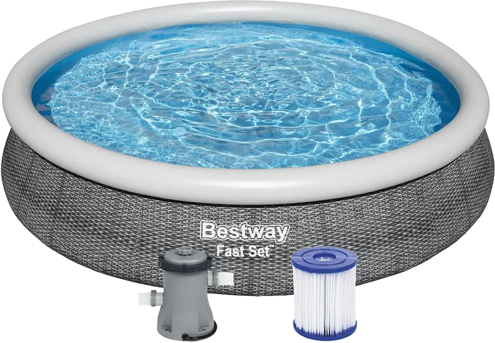 Bestway Fast Set Round Inflatable Pool, 366 cm x 76 cm, Filter, Slate Grey, 57445