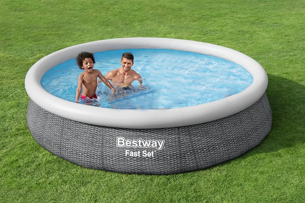 Bestway Fast Set Round Inflatable Pool, 366 cm x 76 cm, Filter, Slate Grey, 57445