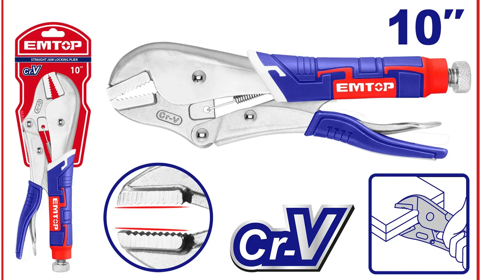 Emtop Straight Jaw Plier, 10 inches, ELPRSJ1002