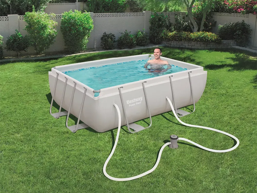 Bestway Steel Pro Rectangular Pool, Metal Stands , 323 x 229 cm, Grey, 56629