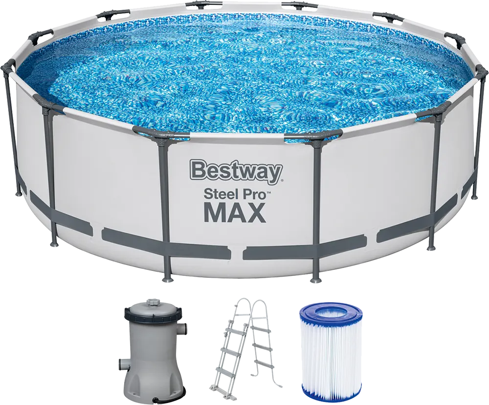 Bestway Steel Pro Round Pool, Metal Stands , 366 x 100 cm, Grey, 56418