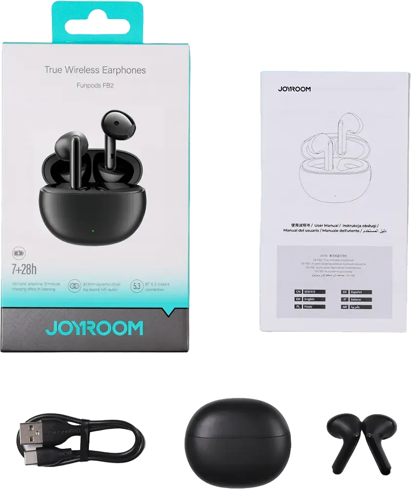 Joyroom Funpods Series True Wireless Earphones, 400mAh Battery, Black, JR-FB2