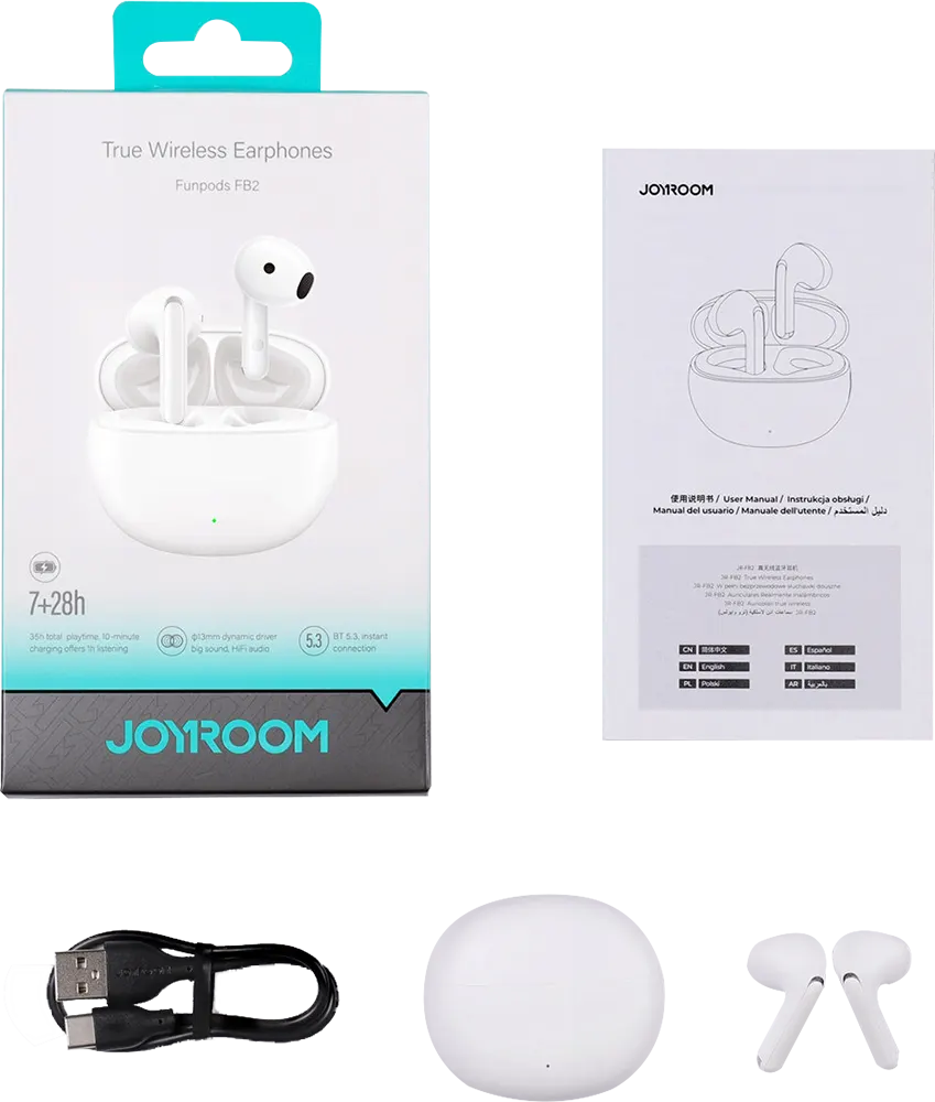 Joyroom Funpods Series True Wireless Earphones, 400mAh Battery, White, JR-FB2