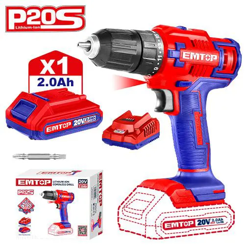 Emtop Drill, 20 Volt, 1 Battery, ECDL6200118