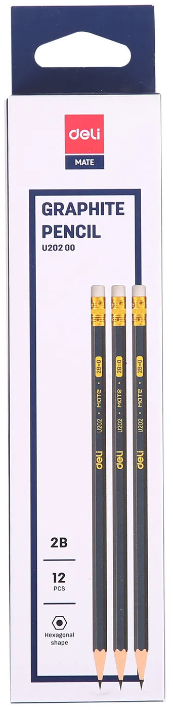 Deli Pencil Case with Eraser, 12 Pencils, 2B, Assorted Colors, EU20200