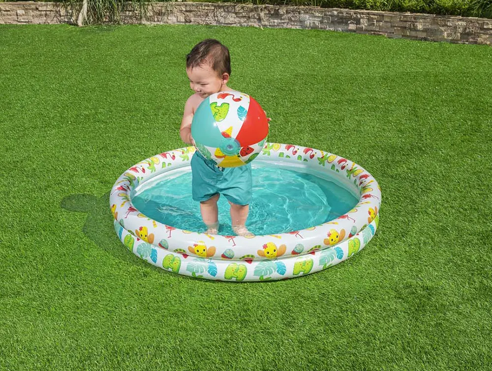 طقم حوض سباحة قابل للنفخ بيست واي 3 قطع، مع كرة وعوامة، متعدد الألوان، 51124