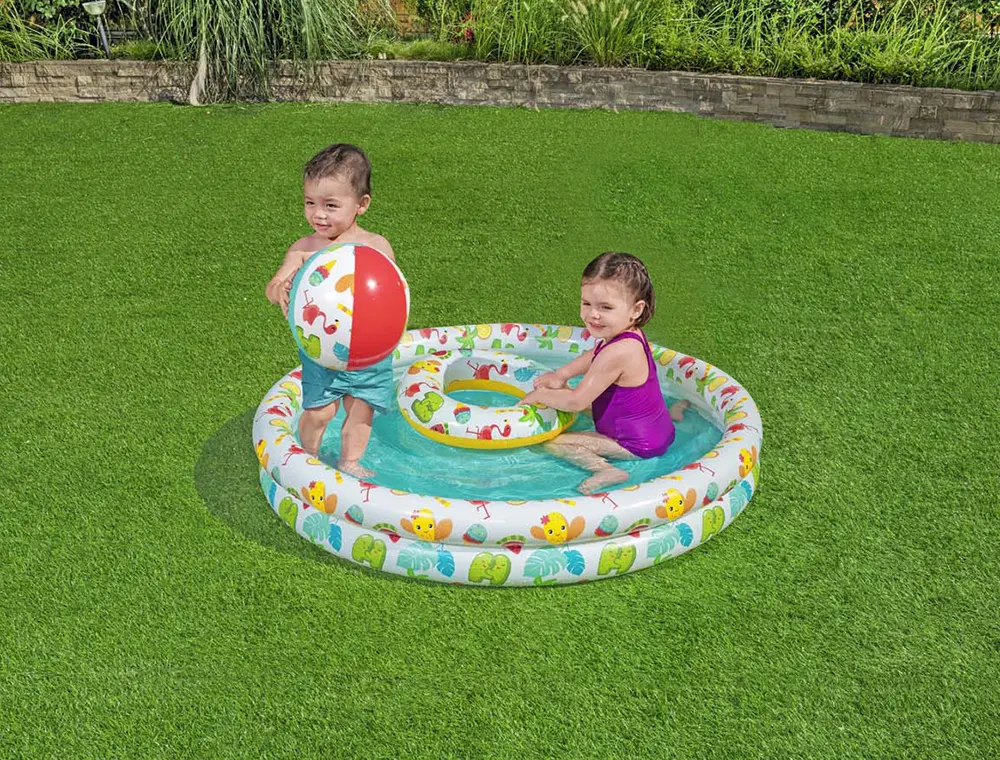 طقم حوض سباحة قابل للنفخ بيست واي 3 قطع، مع كرة وعوامة، متعدد الألوان، 51124