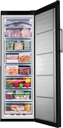 Ocean No Frost Upright Freezer, 8 Drawers, Digital Display, Black, OVF NF H 398 DB A