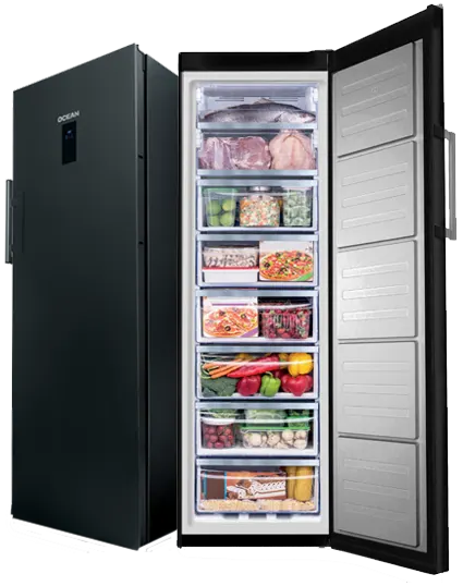 Ocean No Frost Upright Freezer, 8 Drawers, Digital Display, Black, OVF NF H 398 DB A