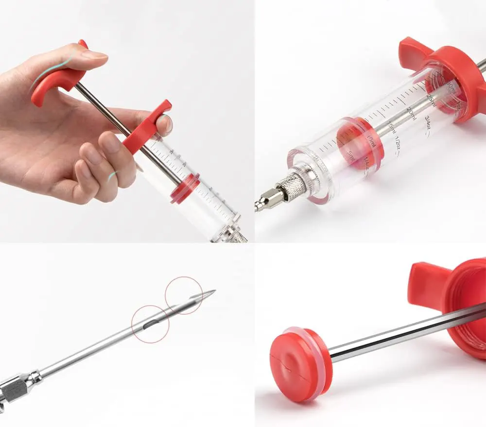 حقنة تتبيل لحوم بلاستيك مع ابرة من الاستانلس،أحمر