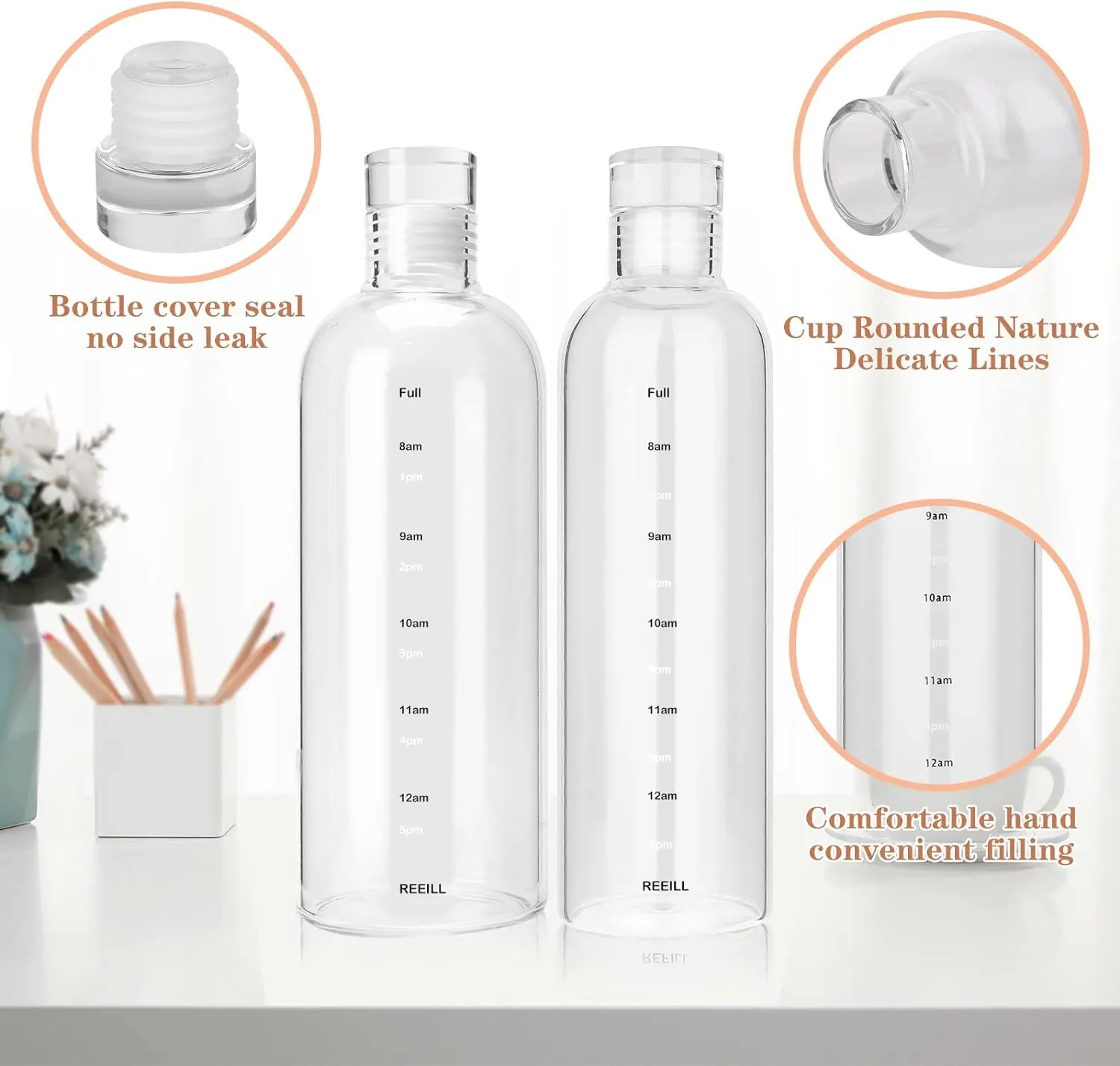 Acrylic Graded Water Bottle, 700ml, Flip Top Cap, Clear