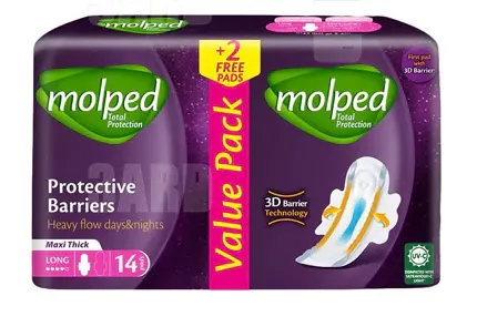 فوط صحية مولبد للحماية الكاملة ، طويل ، 14 فوطة