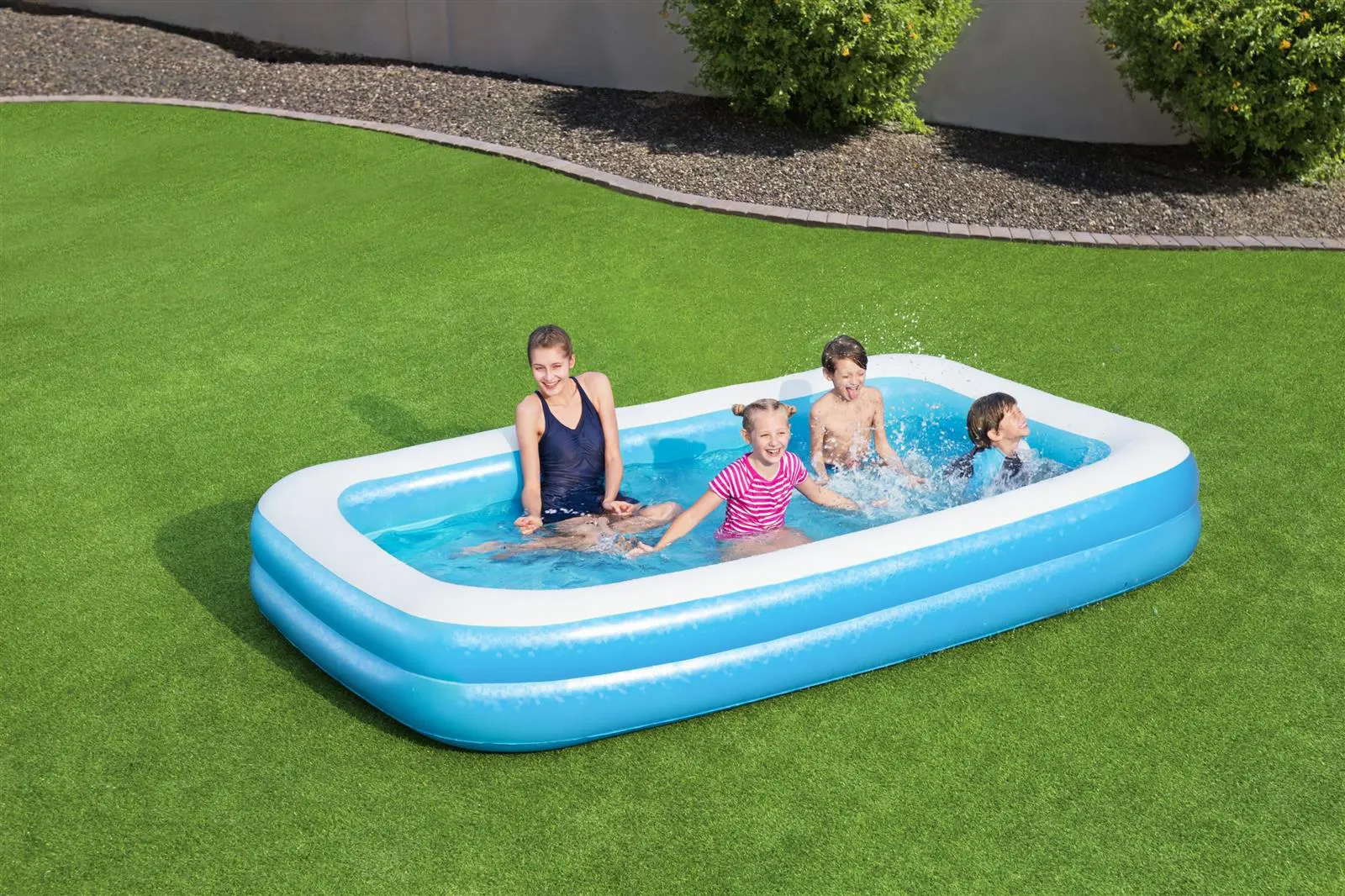 Bestway Family Square Inflatable Swimming Pool, 305 × 183 × 46 cm, Blue, 54150