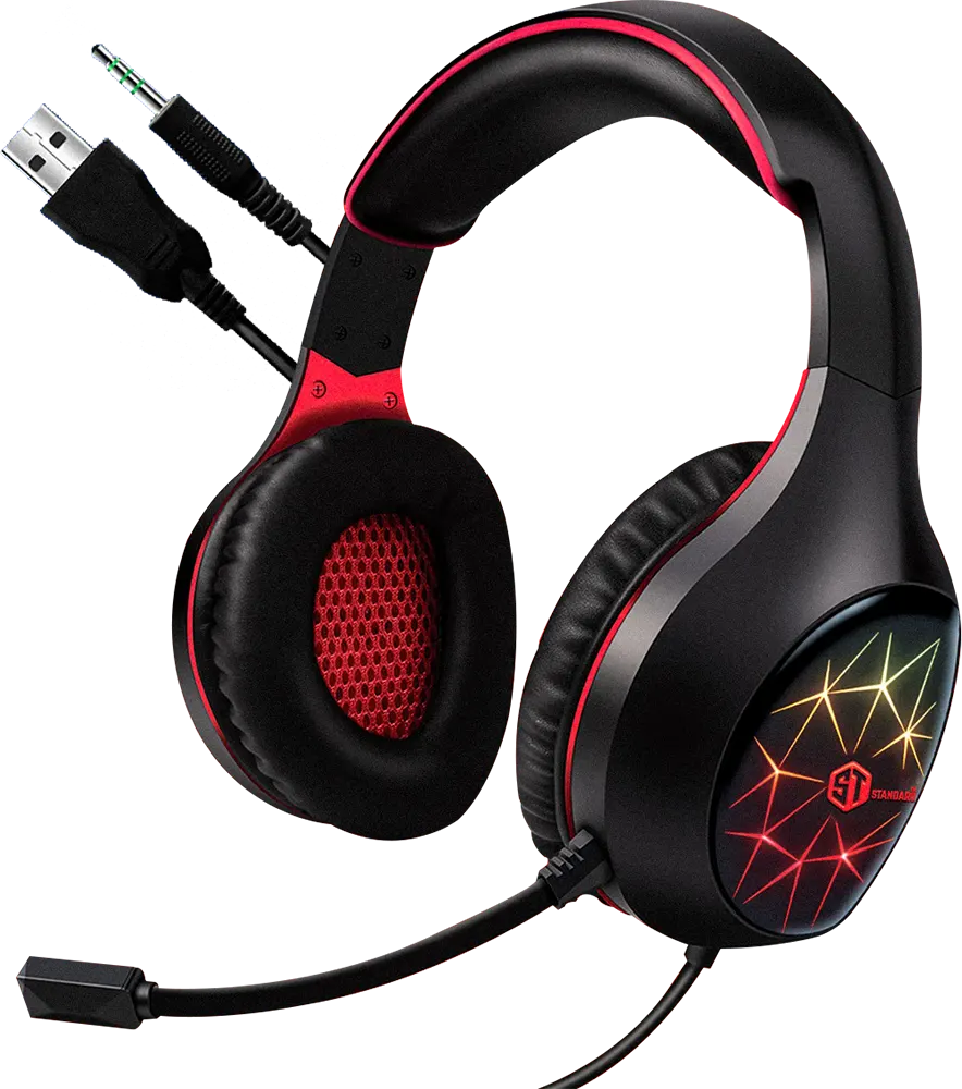 سماعة رأس سلكية للألعاب، سلكية، ميكروفون، ضوء LED ، أسود*أحمر فاتح، GM-3501 LR