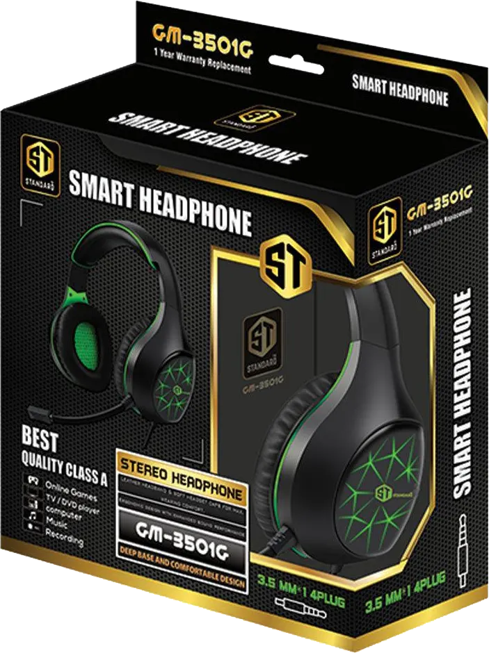 Standard Wired Gaming Headset, Wired, Microphone, LED Light, Black*Green , GM-3501G