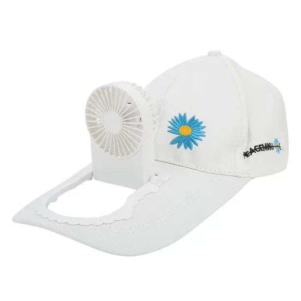 كاب مروحة قابل لإعادة الشحن، أبيض