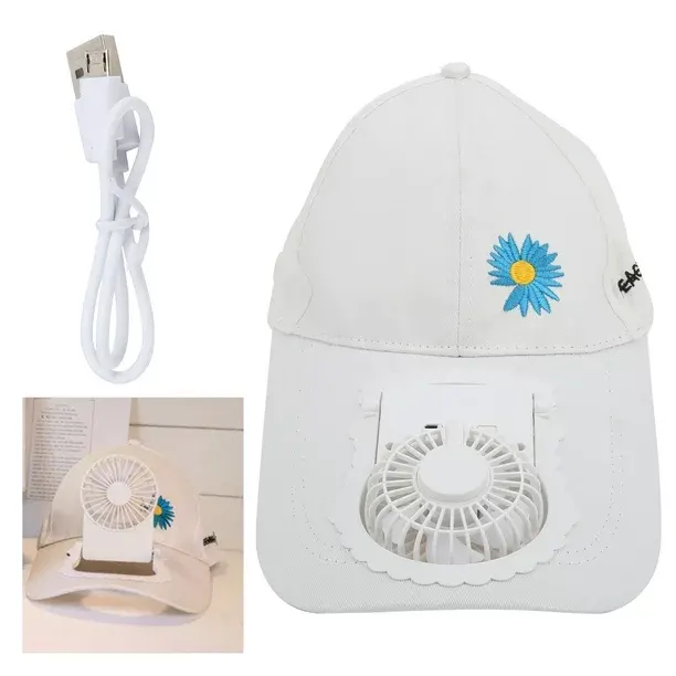 كاب مروحة قابل لإعادة الشحن، أبيض