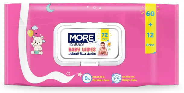 مناديل مبللة للاطفال من مور، 72 منديل
