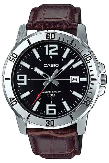 Casio Men's Watch, Analog, Leather Strap, Brown MTP-VD01L-1CVUDF