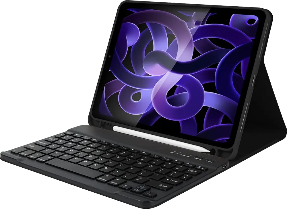 جراب قابل للطي بيونس مع لوحة مفاتيح بلوتوث ذكية قابلة للشحن لجهاز ايباد برو (2021) 12.9 بوصة ، أسود