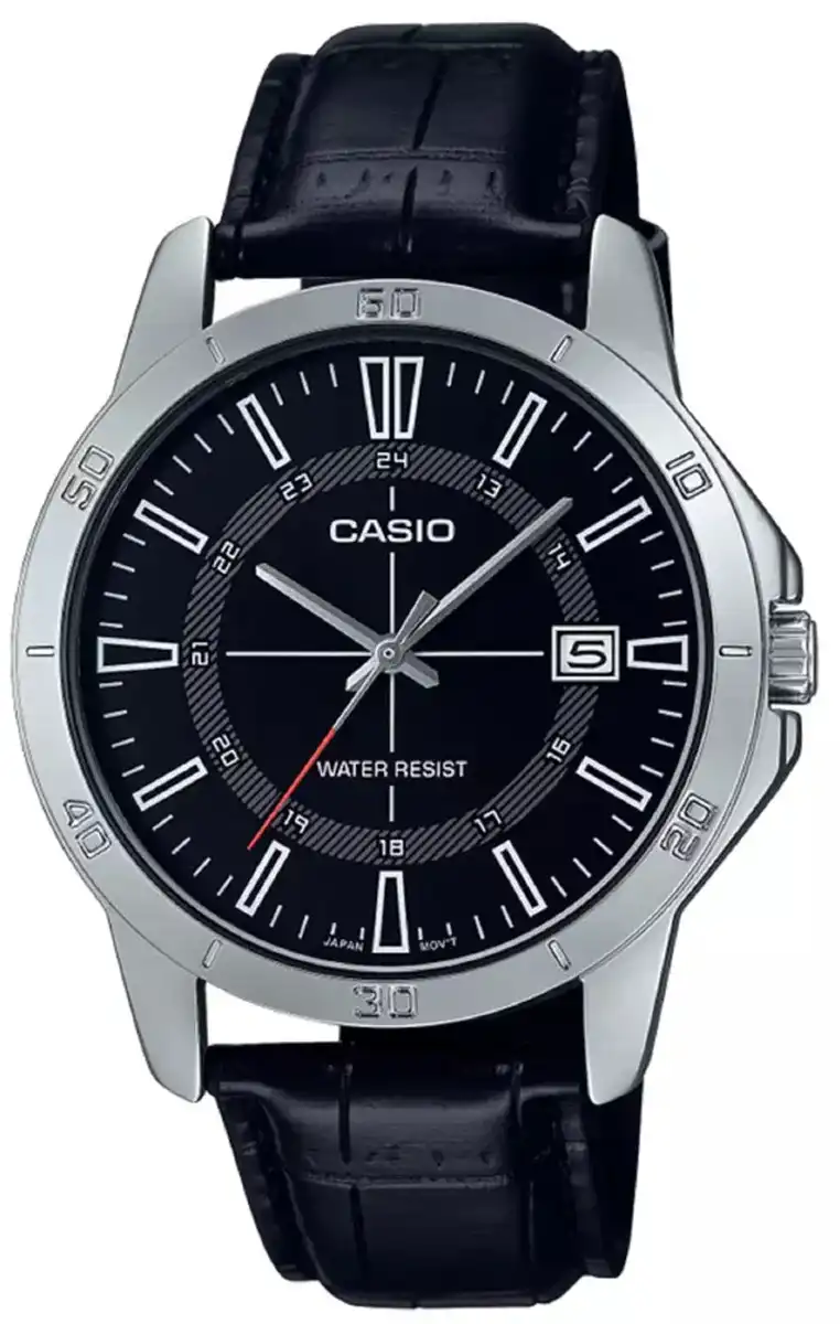 Casio Men's Watch, Analog, Leather Strap, Black MTP-V004L-1CUDF