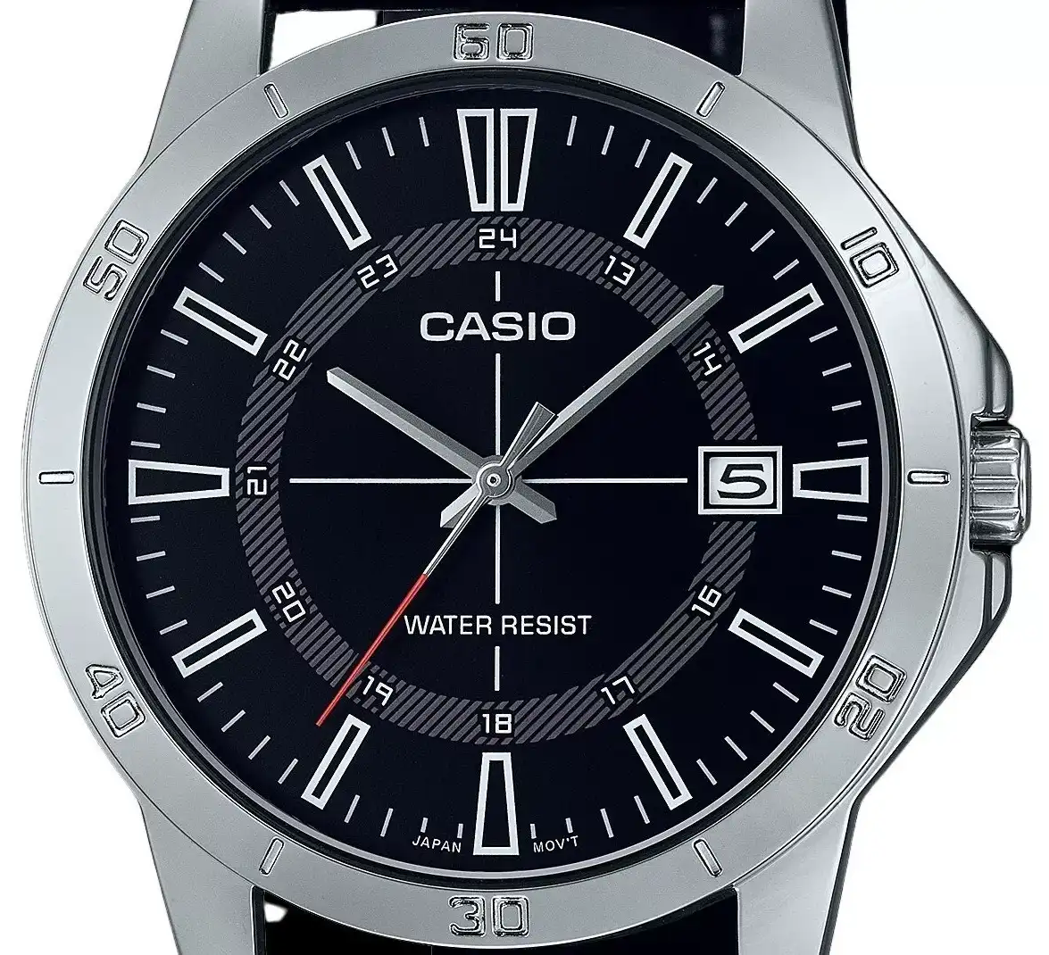 Casio Men's Watch, Analog, Leather Strap, Black MTP-V004L-1CUDF