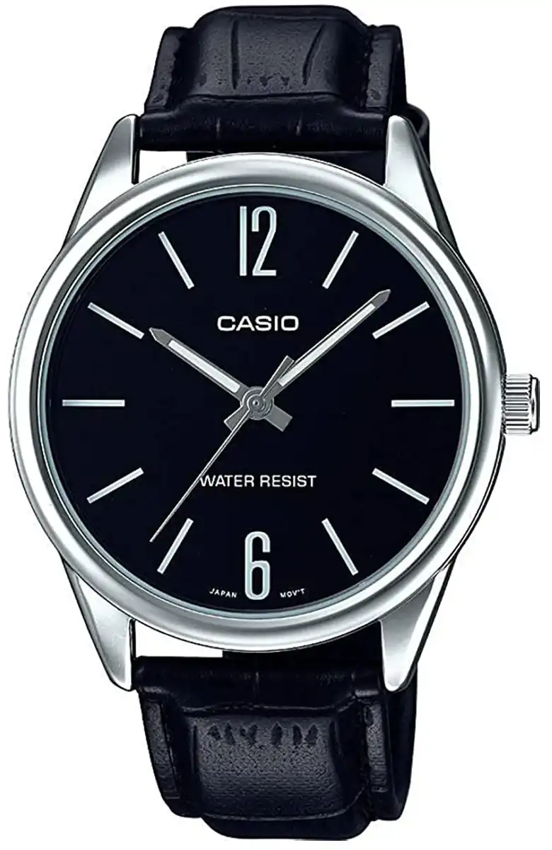 ساعه كاسيو رجالي ، عقارب ،سوار جلد ، اسود MTP-V005L-1BUDF