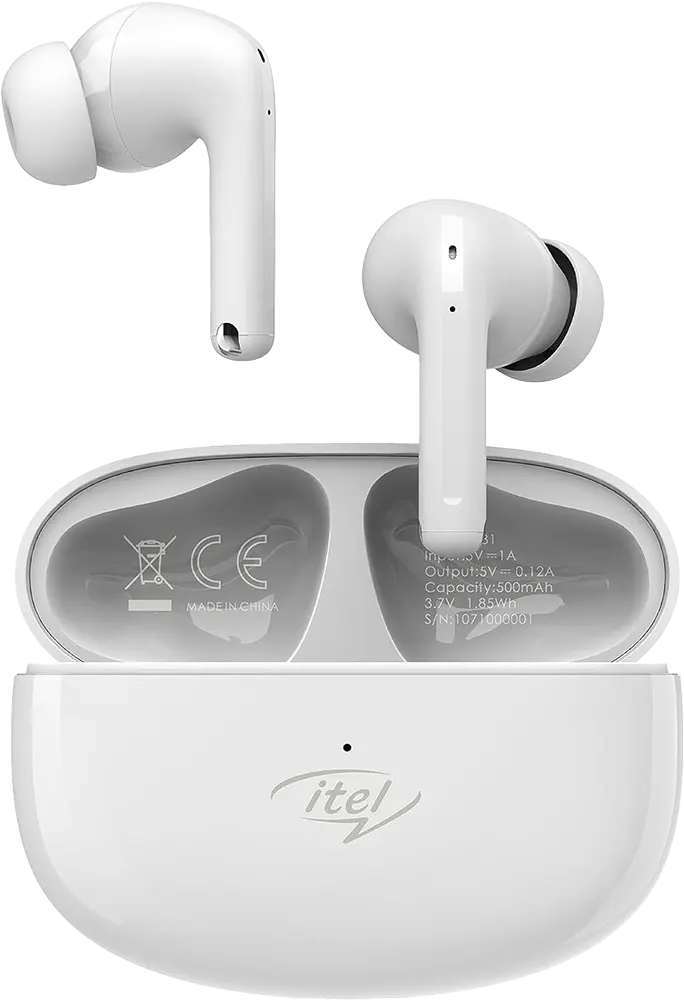سماعة ايربودز ايتل T31 ترو، إلغاء الضوضاء، مقاومة للماء IPX5، بطارية تشغيل 30 ساعة، أبيض