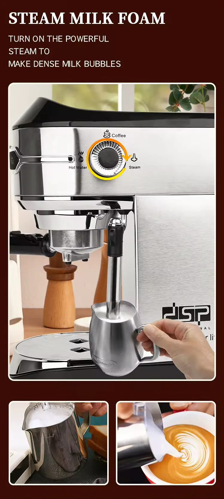 ماكينة تحضير قهوة الإسبريسو دي اس بي، 1450 وات، سيلفر، KA3065