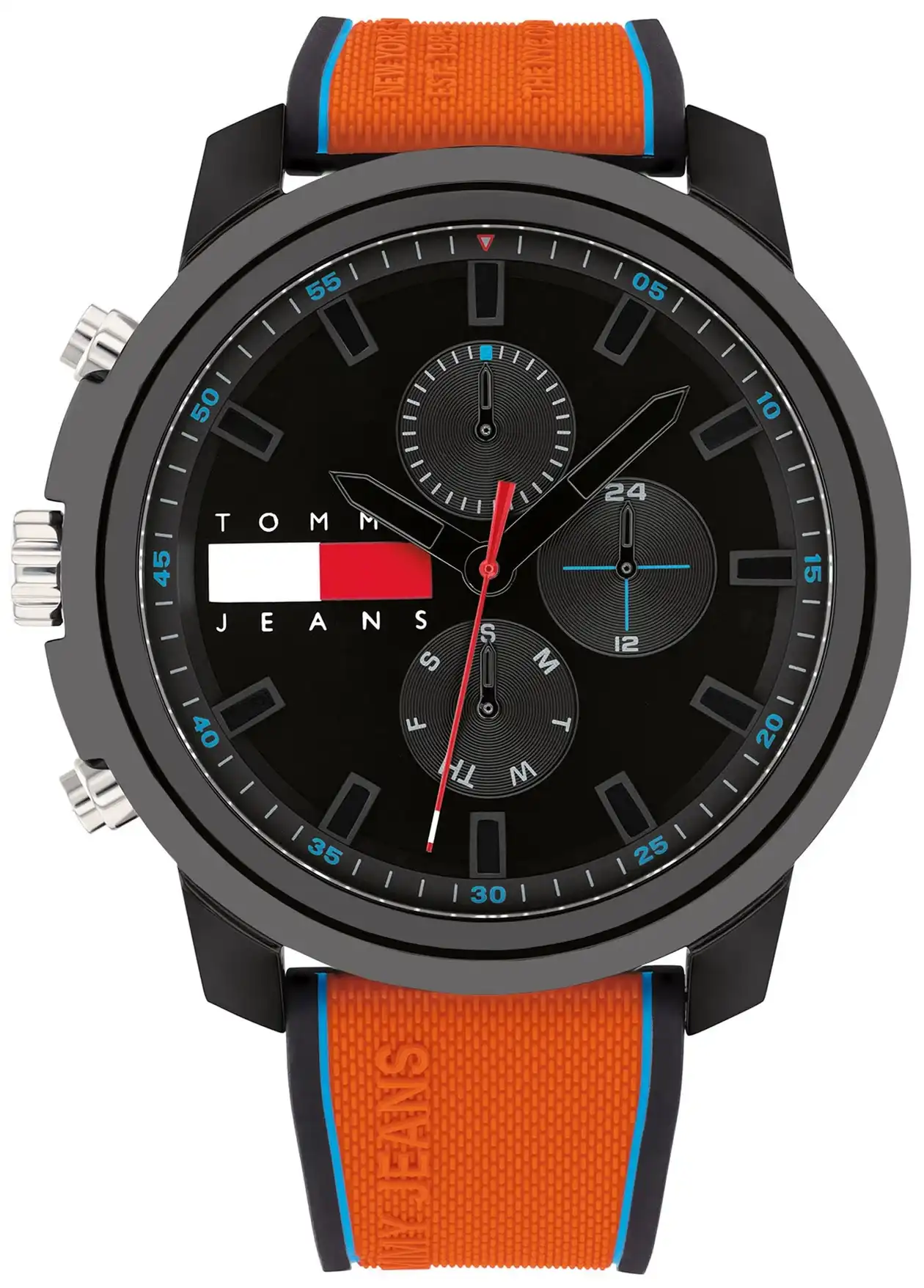 ساعة تومي هيلفيغر رجالي، عقارب، سوار سيليكون، اسود & برتقالي ، 1710583