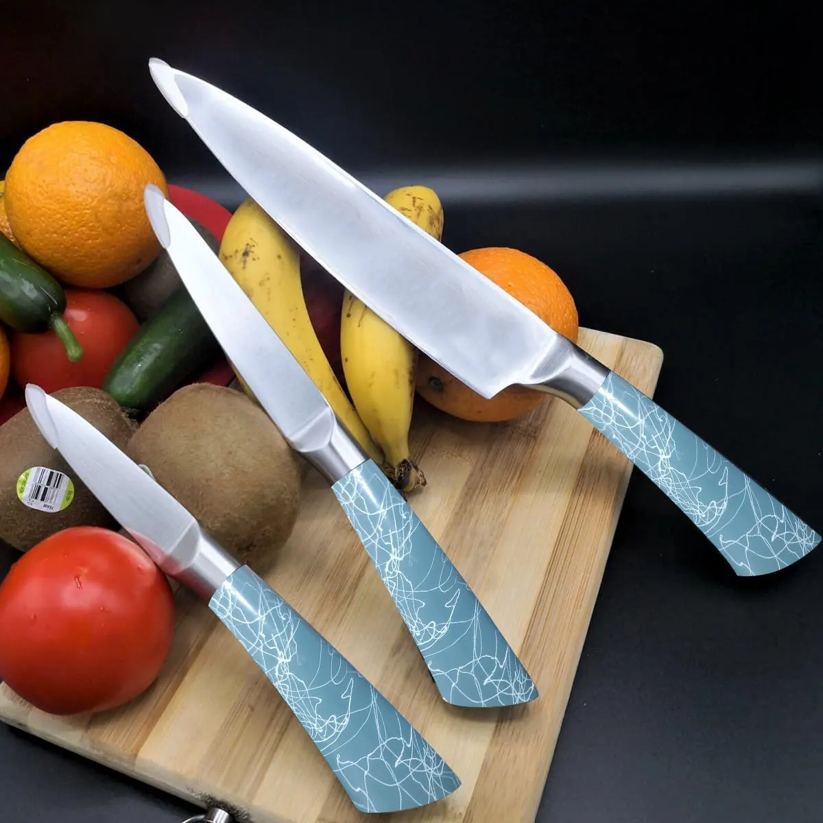 طقم سكاكين أستانلس باستاند دوار من سيلفر ،7 قطع،أزرق رخامي