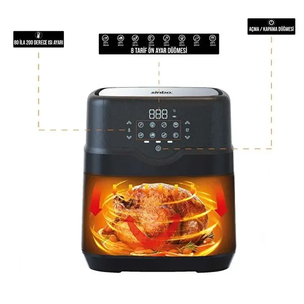 Sinbo Air Fryer, 1500 Watt, 4.5 Liter, Digital Display, Black, SCO-5056