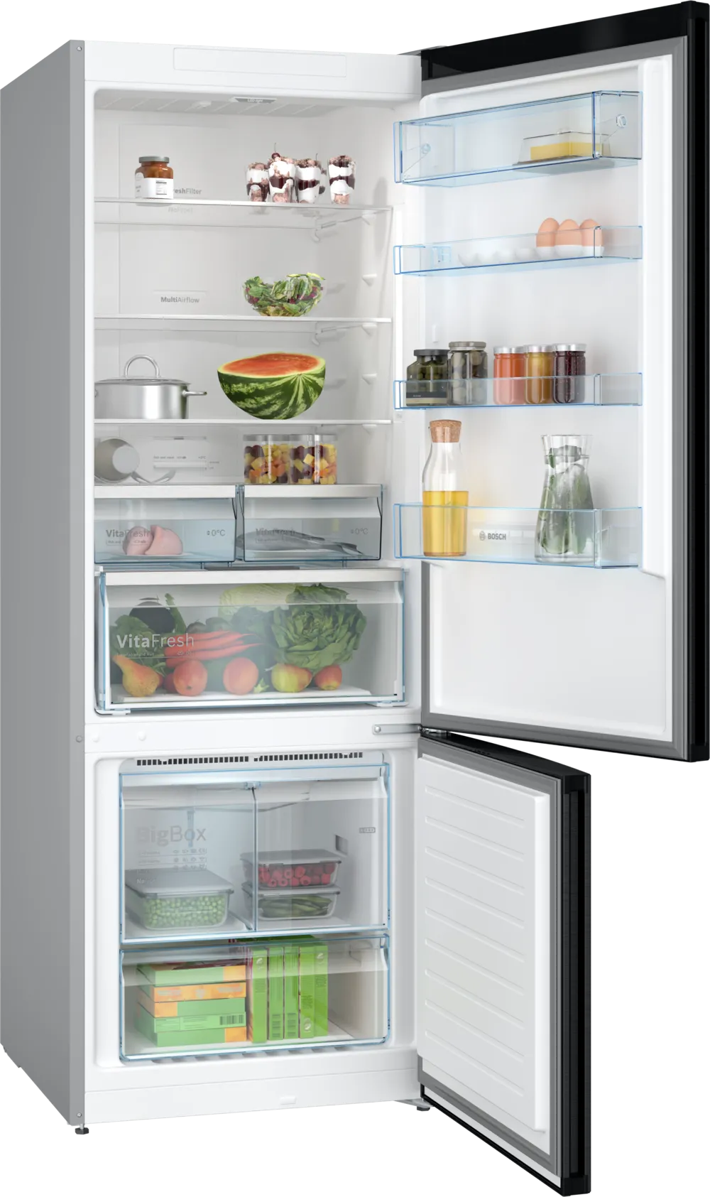 Bosch Combi refrigerator, no frost, 505 litres, 2 doors, black, KGN56CX30U