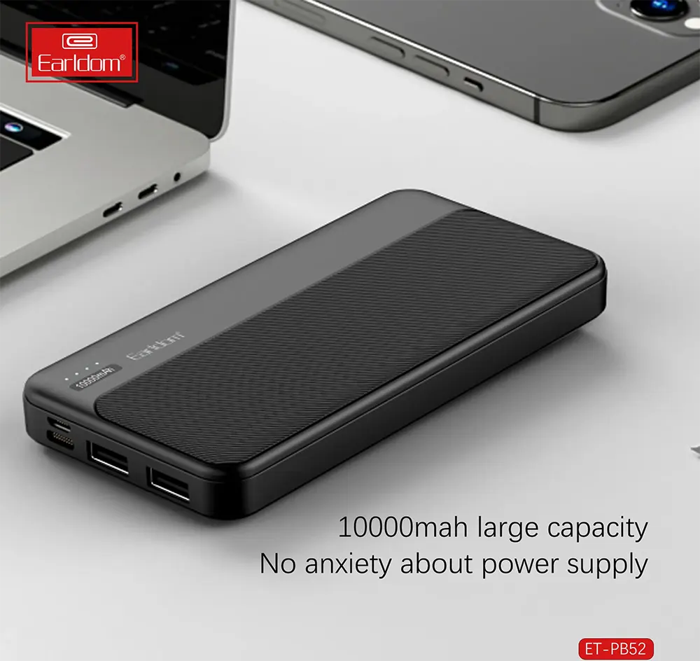 Earldom Power Bank, 10000 mAh, 5V, Black, ET-PB52