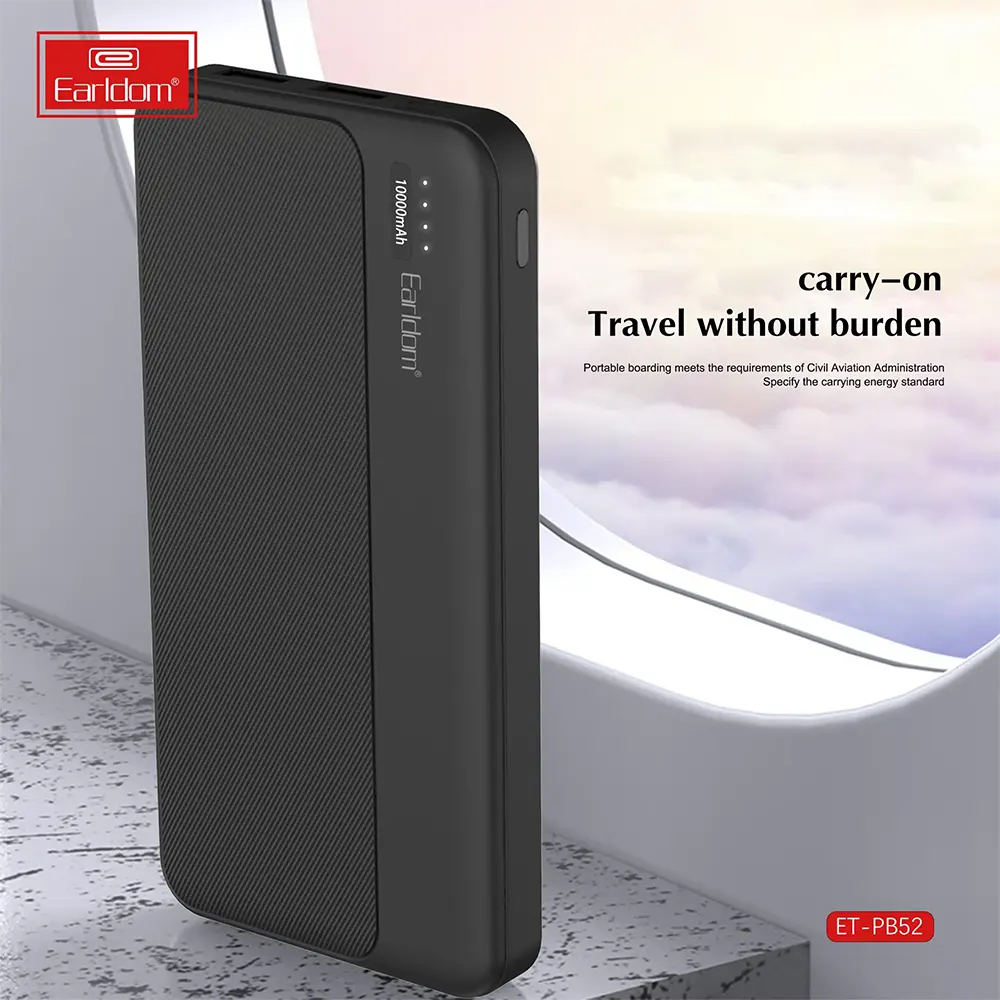 Earldom Power Bank, 10000 mAh, 5V, Black, ET-PB52