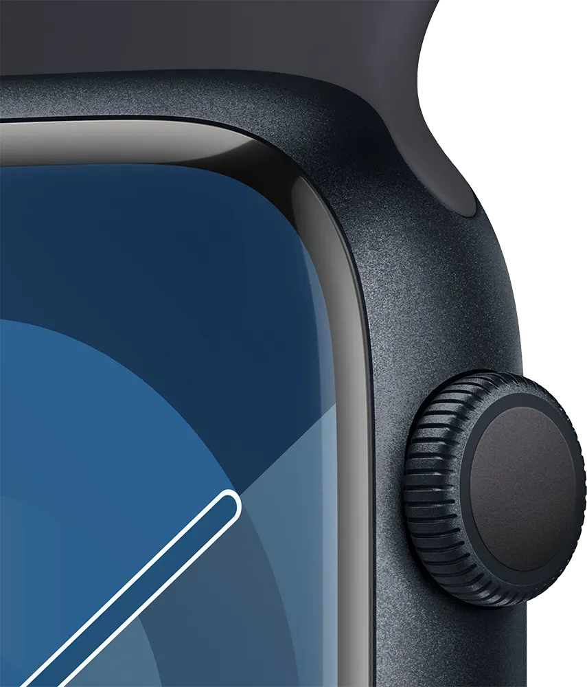 ساعة ابل الجيل التاسع، شاشة ريتينا LTPO OLED مقاس 45 ملم، نظام تحديد المواقع العالمي مع حزام رياضي، هيكل من الألومنيوم، منتصف الليل
