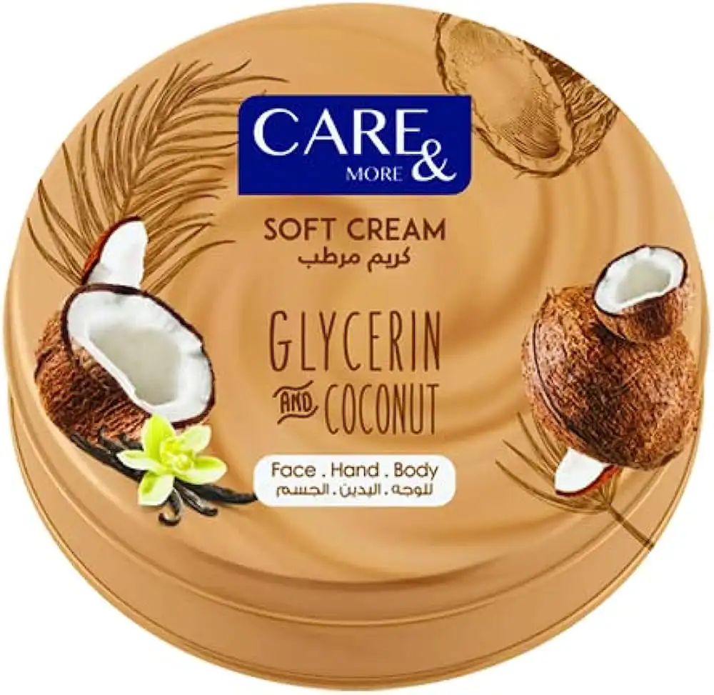 Care & More Moisturizing Cream with Glycerin and Coconut, Moisturizer for Face, Hands and Body, 125 ml.