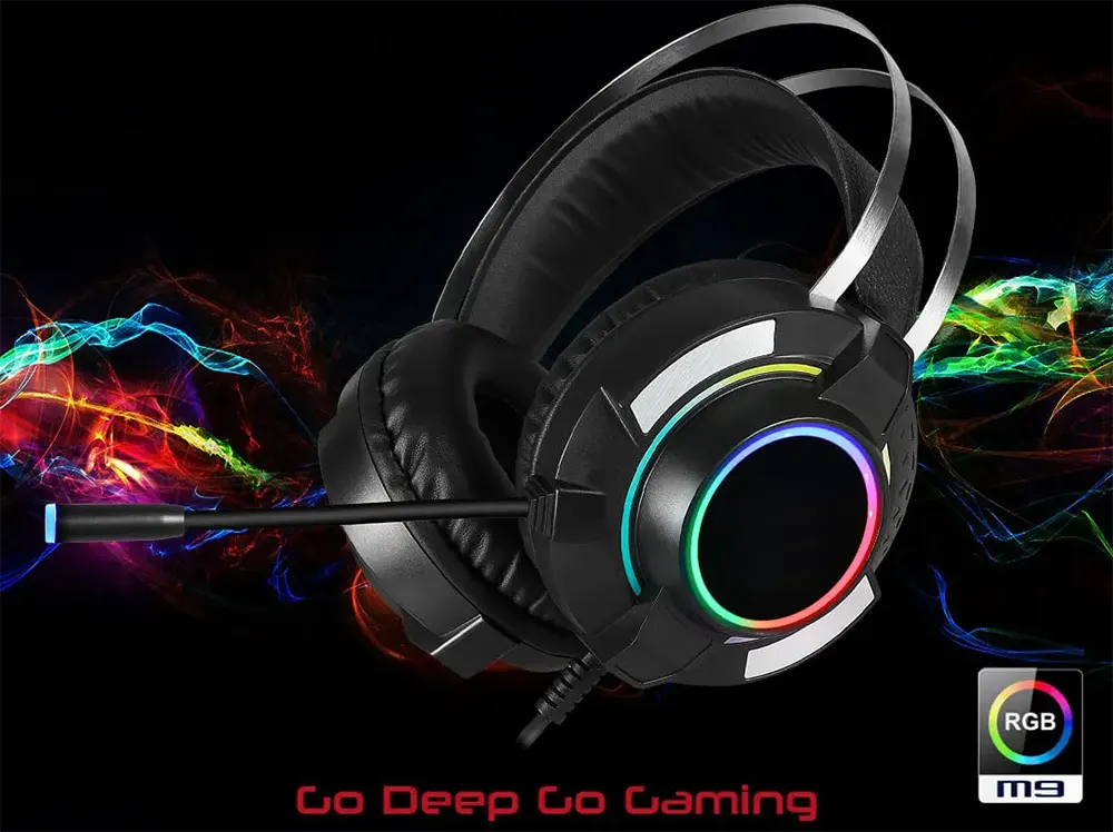 FOREV Wired USB Gaming Headset, RGB Light, Built In- Microphone, Black, FV-M9