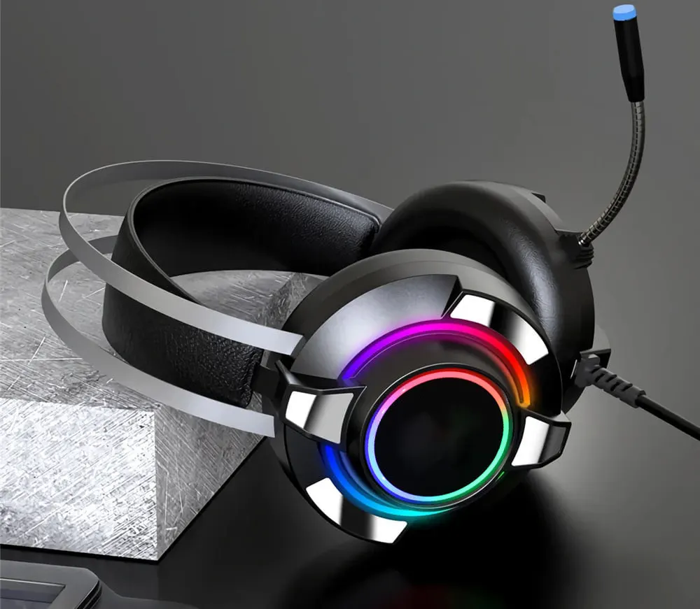 سماعة رأس سلكية للألعاب USB من فوريف، إضاءة RGB ملونة ، ميكروفون مدمج، أسود، FV-M9