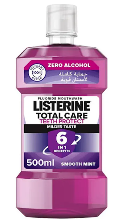 Listerine Total Protection Mouthwash for Strong Teeth, Soft Mint Scent, 500ml.