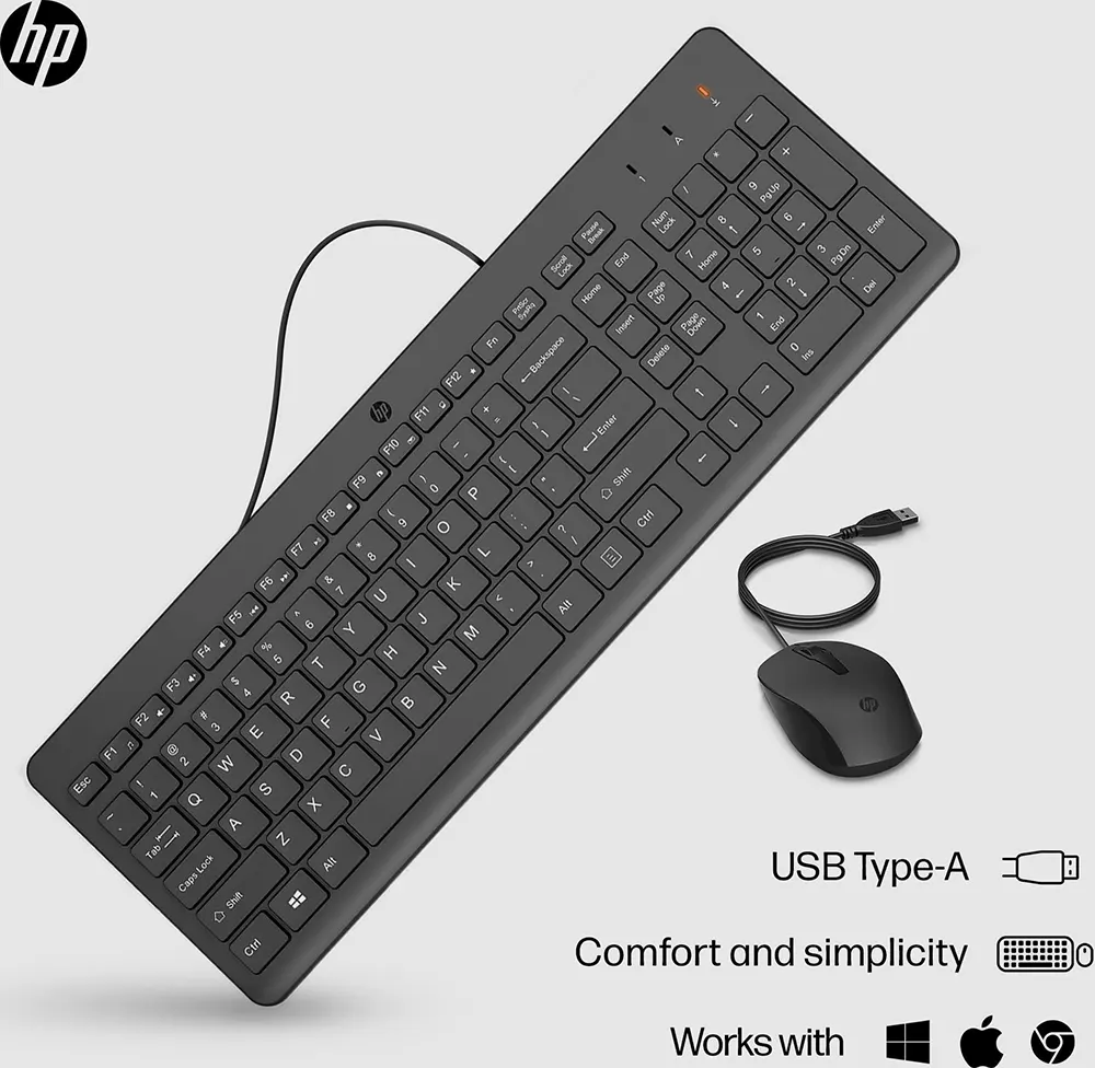 مجموعة لوحة مفاتيح وماوس سلكية اتش بي 150، USB، أسود، 240J7AA