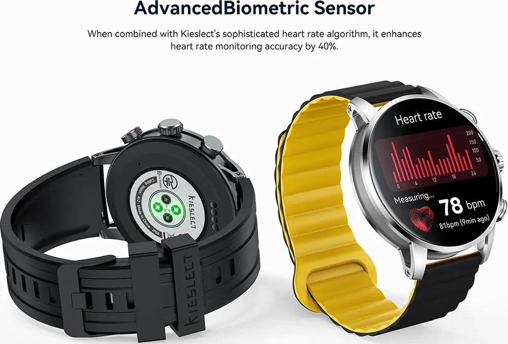 Kieslect Kr2 Smart Watch, AMOLED 1.43 Inch Touch Screen, 360 mAh Battery, Bluetooth, Black