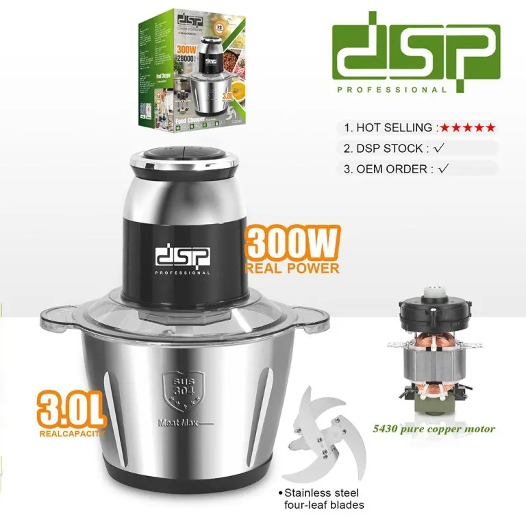 DSP Stainless Meat and Vegetable Kibbeh, 300 Watt, 3 Liter, Silver, KM4101