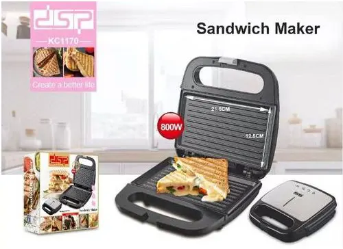 DSP Sandwich Maker, 800 Watt, 1 Slice, Black x Silver, KC1170